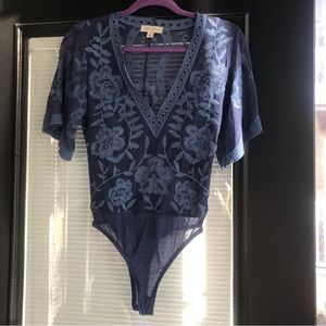 Honey Punch -Blue Lace Body Suit - Size Medium